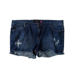Torrid Blue Medium Wash Distressed Sequin Pockets Denim Shorts Women's Size 20